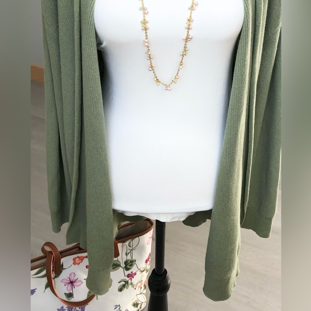 LOFT NWT Green Cotton Open Cardigan Size XL - Picture 8 of 13